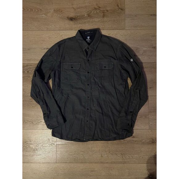 Kuhl Mens Gray Double Pocket Long Sleeve Button Up Shirt Size Large Flannel - Picture 1 of 3